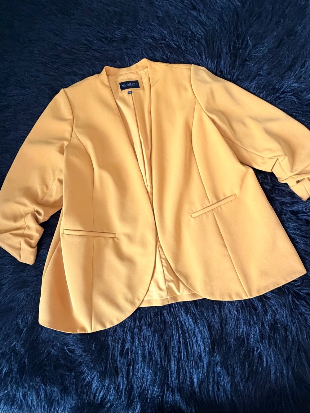 Eloquii Women's Mustard Yellow Collarless Open-Front Blazer